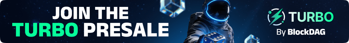 Blue and green advertisement for BlockDAG
