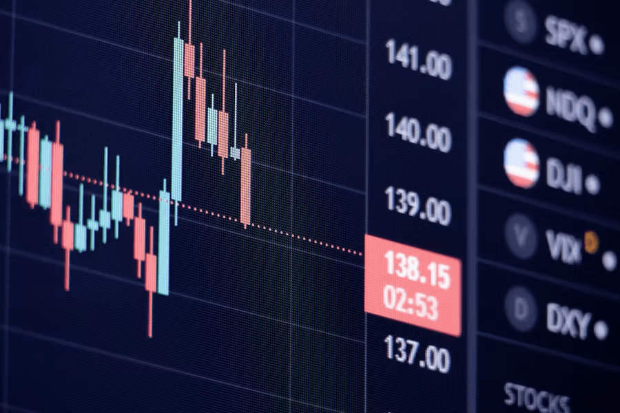 Close-up of a cryptocurrency trading chart on