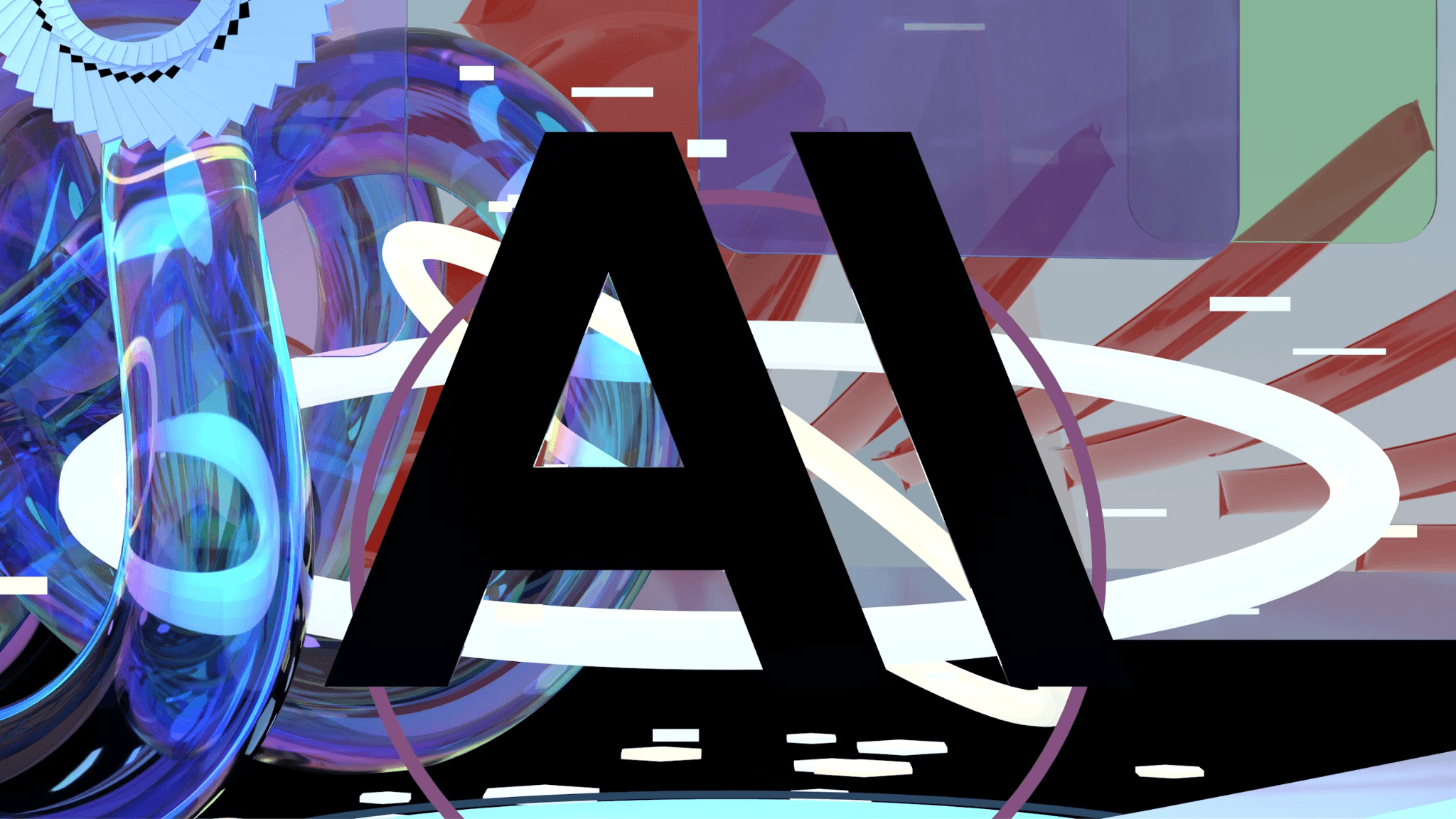 abstract shapes surround letters a and a
