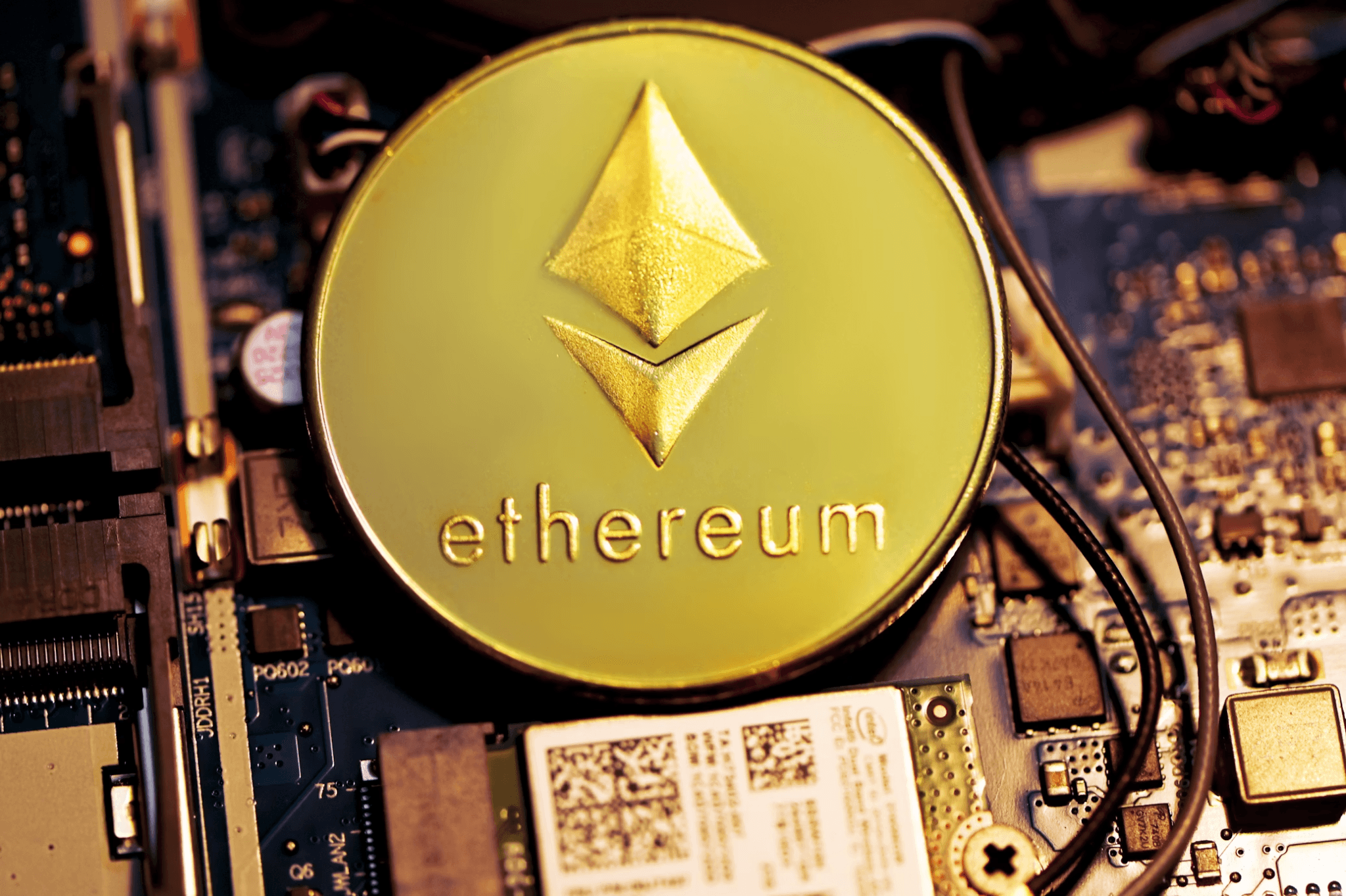 Close-up of a gold-plated electronic device