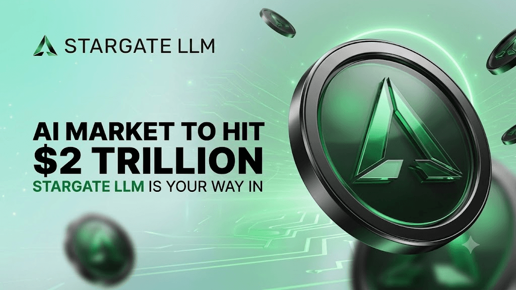 Green arrow indicating market potential for AI crypto